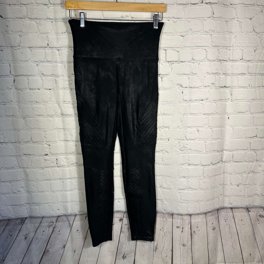 Spanx Faux Leather Moto Leggings Very Black High Waisted Size Large L 20114R